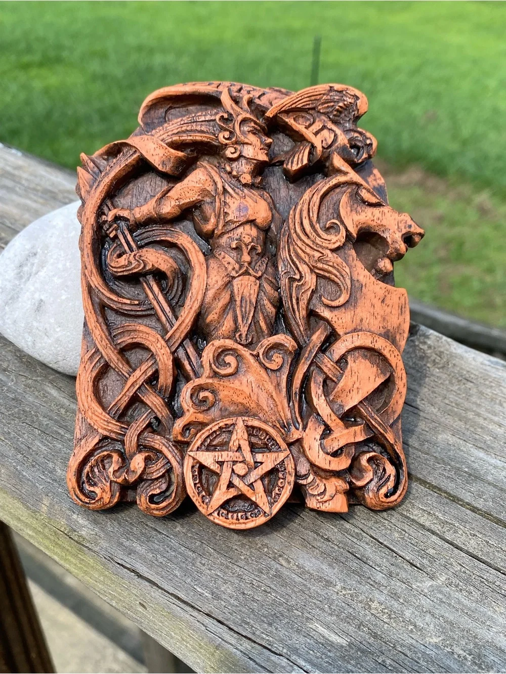 Morrigan Phantom Queen Warrior Goddess Wall Plaque - Rustic Terracotta Finish
